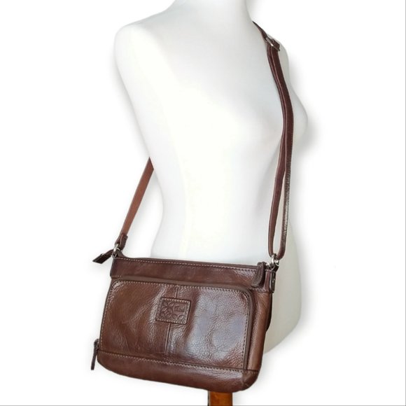Vintage Fossil Crosstown Crossbody Bag Brown Pebbled Leather Multi Compartment - Picture 6 of 12